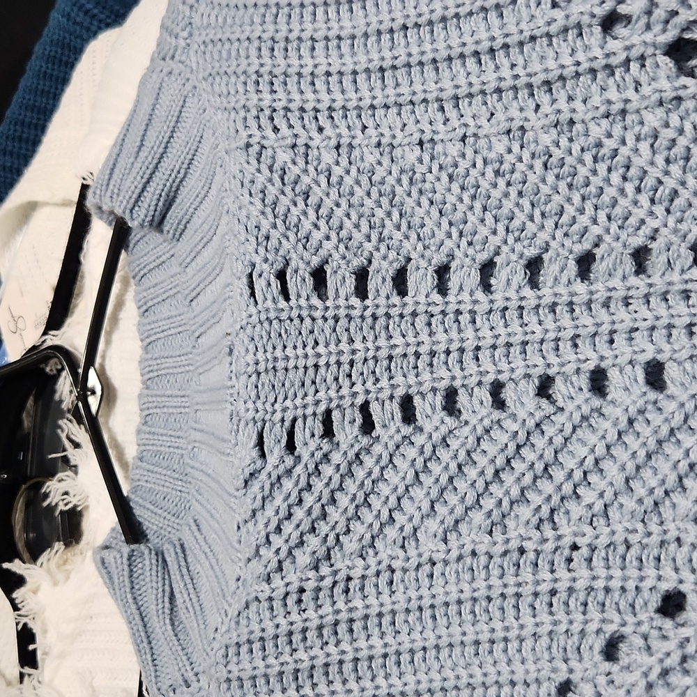 Robins egg blue sweater, heavier type.
